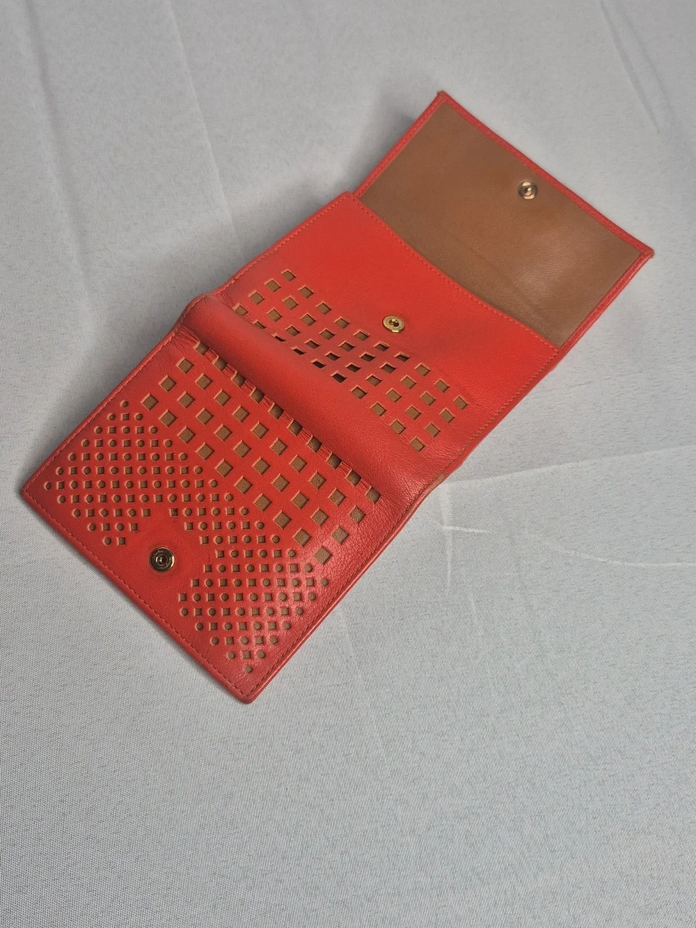Salvatore Ferragamo Burnt Orange Perforated Leather Card Wallet with Gancio